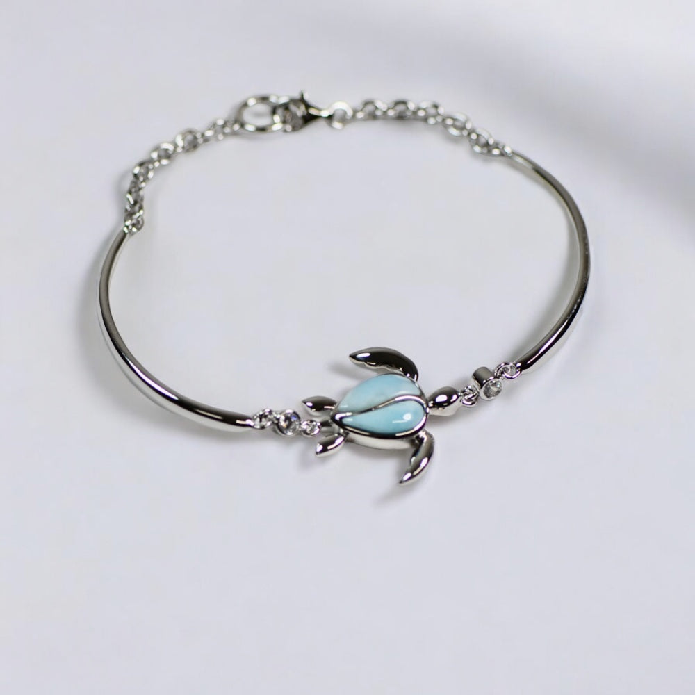 Sterling Silver Alamea Hawaii Natural Larimar Honu Sea Turtle Bracelet- Sparkle & Jade-SparkleAndJade.com 555-84-02