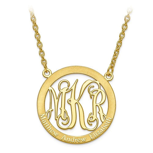 Laser Engraved Family Monogram Round Pendant Necklace- Sparkle & Jade-SparkleAndJade.com XNA569SS