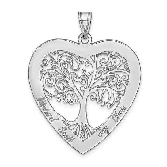 Laser Engraved Name Family Tree Heart Pendant- Sparkle & Jade-SparkleAndJade.com XNA668SS