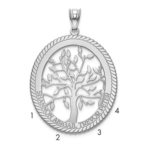 Laser Engraved Name Family Tree Oval Pendant- Sparkle & Jade-SparkleAndJade.com 
