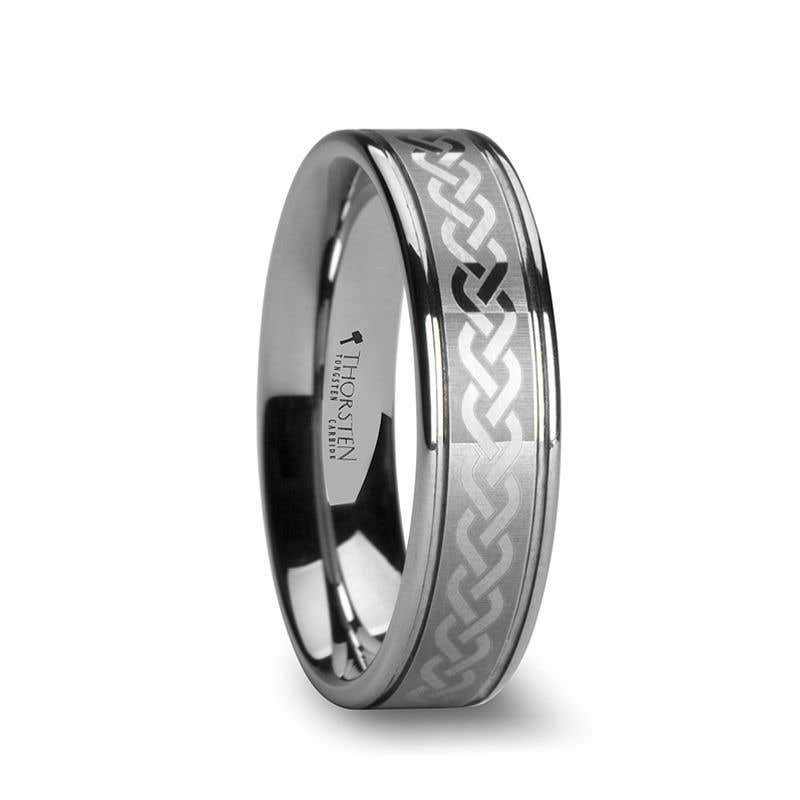 Laser Engraved Tungsten Ring with Celtic Knot - 6mm 8mm or 10mm - Pallas- Sparkle & Jade-SparkleAndJade.com W279-LE2