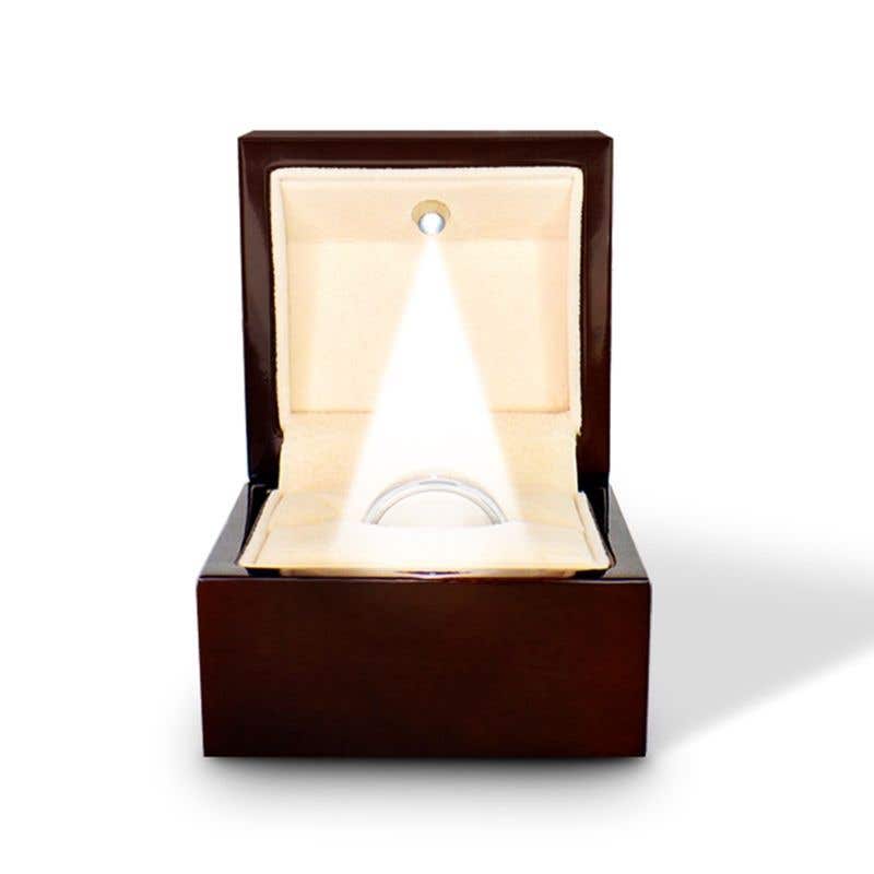 Light up Engraved Wood Ring Box Chocolate Dark Wood Personalized Wooden Wedding Ring Box- Sparkle & Jade-SparkleAndJade.com RB-LCWB