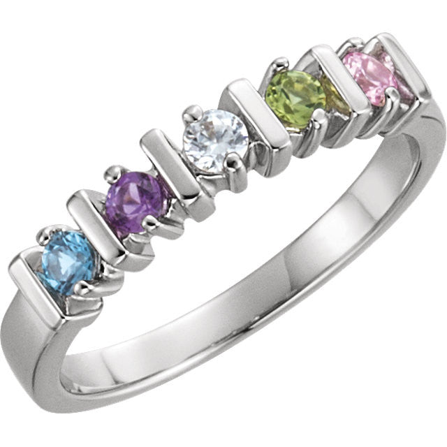 Lined Prong Set Family Mother's 2.5mm Round Birthstone Ring- Sparkle & Jade-SparkleAndJade.com 10910:307213:P
