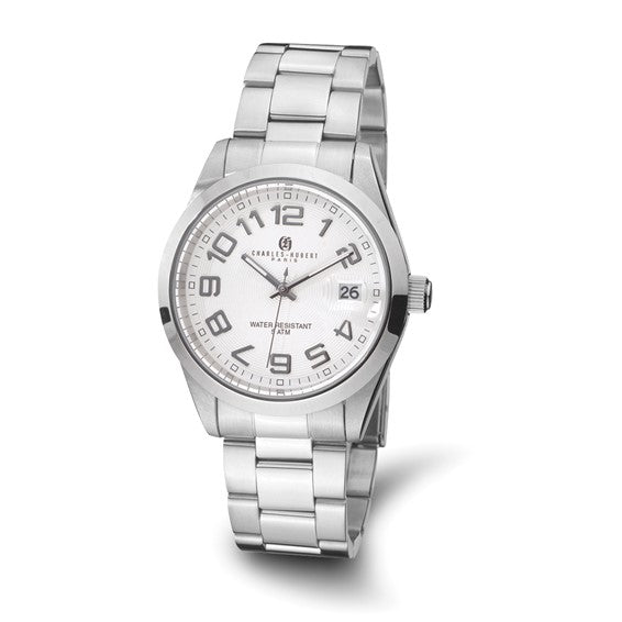 Mens Charles Hubert Stainless Steel White Dial Watch- Sparkle & Jade-SparkleAndJade.com XWA3258