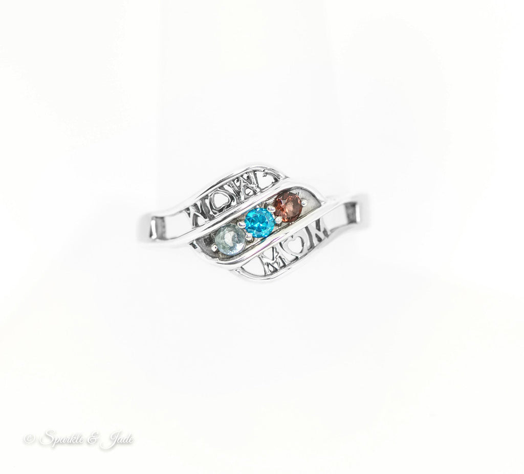 Mom Heart Mother's Family Birthstone Ring- Sparkle & Jade-SparkleAndJade.com 