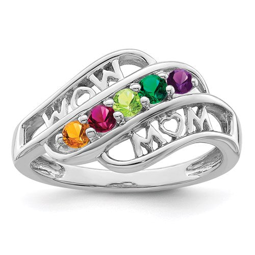 Mom Heart Mother's Family Birthstone Ring- Sparkle & Jade-SparkleAndJade.com XMR66/5SSM