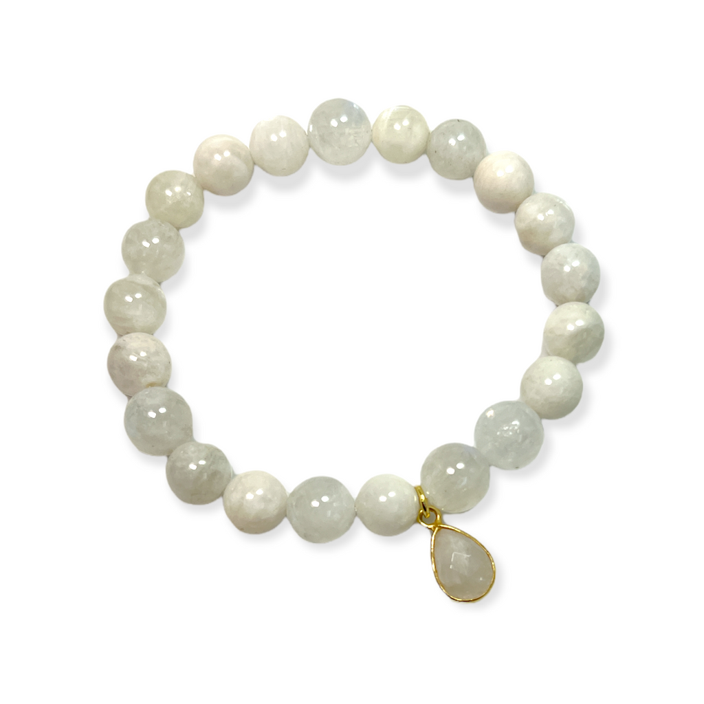 Moonstone with Gold Charm "You're in My Thoughts" Bracelet Gift Box- Sparkle & Jade-SparkleAndJade.com DBJ-RTW-0063