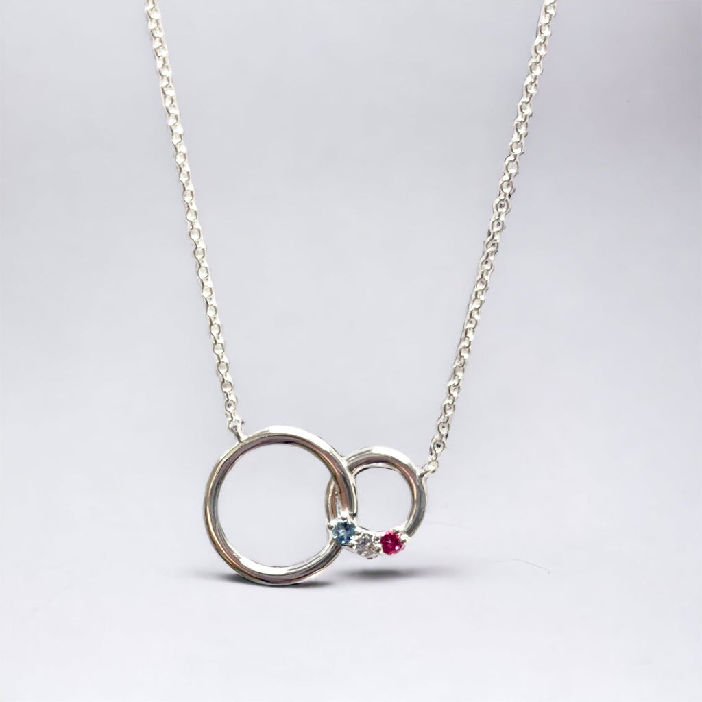 Sterling Silver & 14k Gold Family Circle Birthstone Necklace 1 Stone