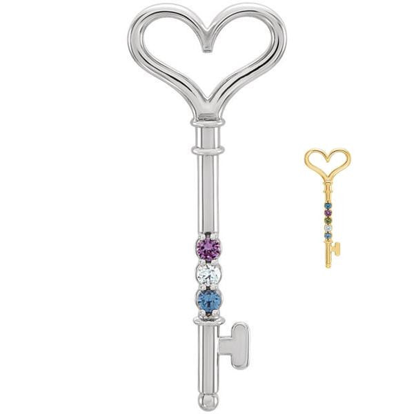 Mother's Family Birthstone Key Pendant or Necklace- Sparkle & Jade-SparkleAndJade.com 