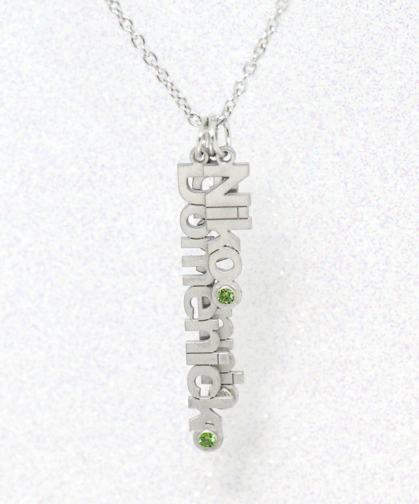 Multiple Name Charm Pendant with Crystal Birthstones Necklace- Sparkle & Jade-SparkleAndJade.com 