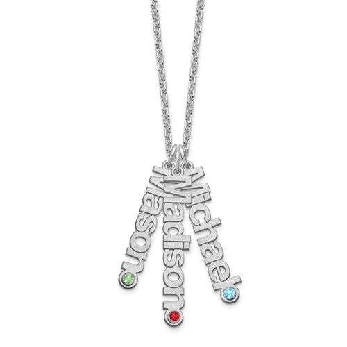 Multiple Name Charm Pendant with Crystal Birthstones Necklace- Sparkle & Jade-SparkleAndJade.com XNA1091SS
