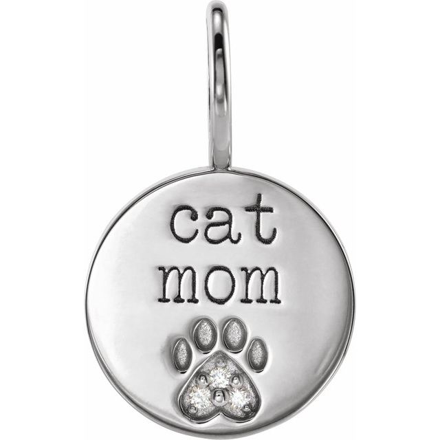 Natural Diamond Engraved Cat Mom Paw Print Charm Pendant- Sparkle & Jade-SparkleAndJade.com 88110:113:P