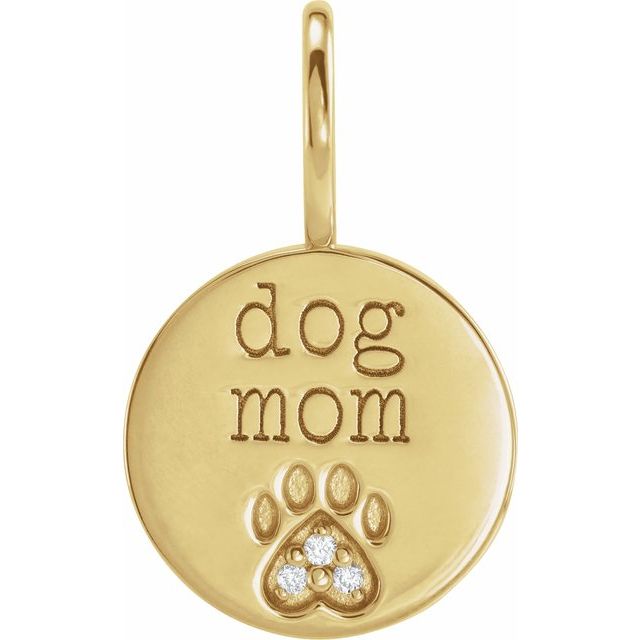 Natural Diamond Engraved Dog Mom Paw Print Charm Pendant- Sparkle & Jade-SparkleAndJade.com 88110:103:P