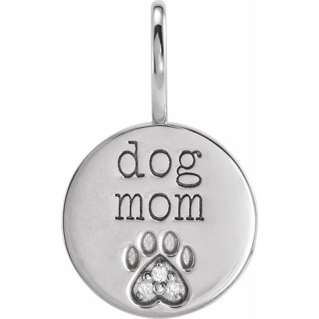 Natural Diamond Engraved Dog Mom Paw Print Charm Pendant- Sparkle & Jade-SparkleAndJade.com 88110:109:P