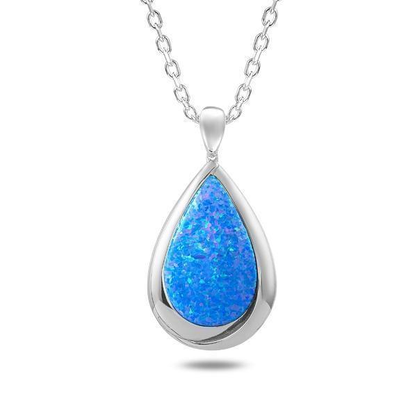 Aprilopal Sterling Silver Opal April Showers Teardrop Pendant Necklace by Alamea