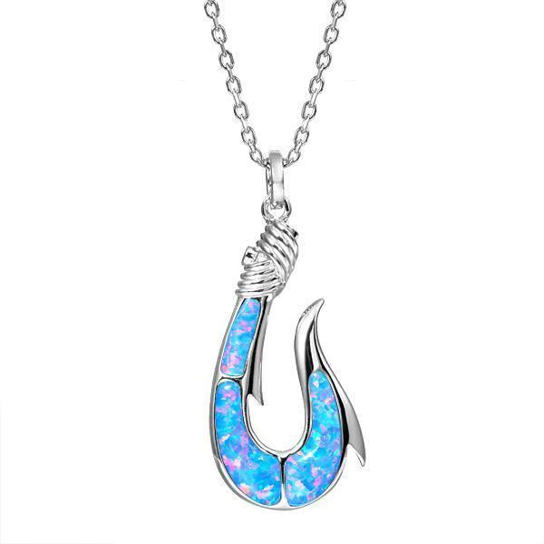 Sterling Silver Opal Maui Fish Hook Pendant Necklace by Alamea