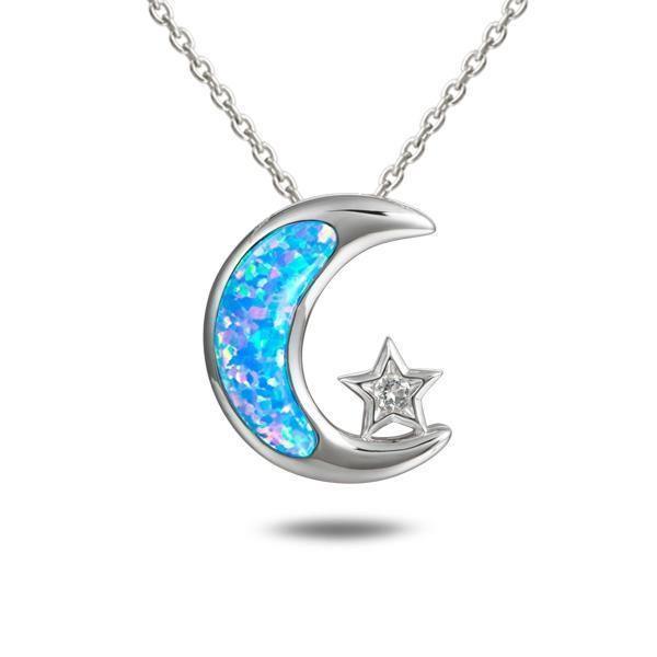 Sterling Silver Opal Moon & Star Pendant by Alamea- Sparkle & Jade-SparkleAndJade.com 888-31-31