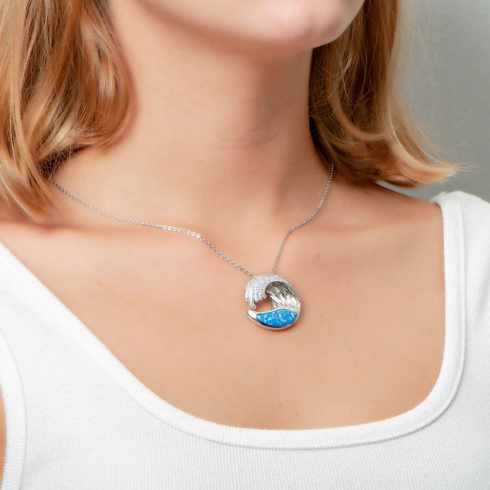 Sterling Silver Opal Ocean Wave Pendant by Alamea