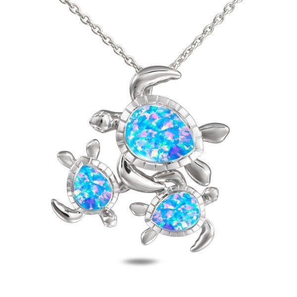 Sterling Silver Opal Ohana Honu 3 Turtle Pendant by Alamea- Sparkle & Jade-SparkleAndJade.com 910-31-31