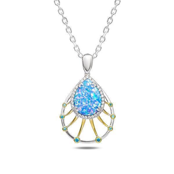Sterling Silver Opal Solar Sun Rays Pendant Necklace by Alamea- Sparkle & Jade-SparkleAndJade.com 753-31-31