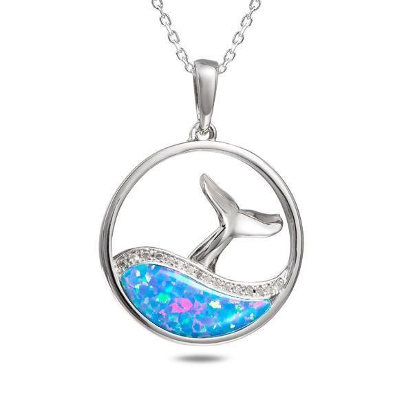 Sterling Silver Opal Whale Wave Pendant Necklace by Alamea- Sparkle & Jade-SparkleAndJade.com 872-31-31