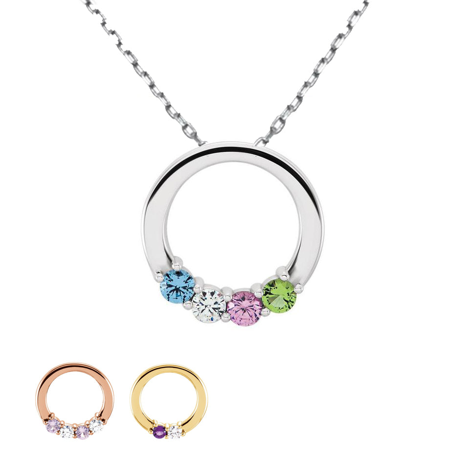 Open Circle Mother's Family Birthstone Pendant or Necklace- Sparkle & Jade-SparkleAndJade.com 
