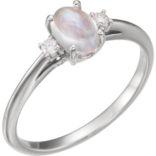 Oval 7x5mm Rainbow Moonstone & Diamond Ring - Sterling Silver or 14k White Yellow or Rose Gold- Sparkle & Jade-SparkleAndJade.com 71811:600:P