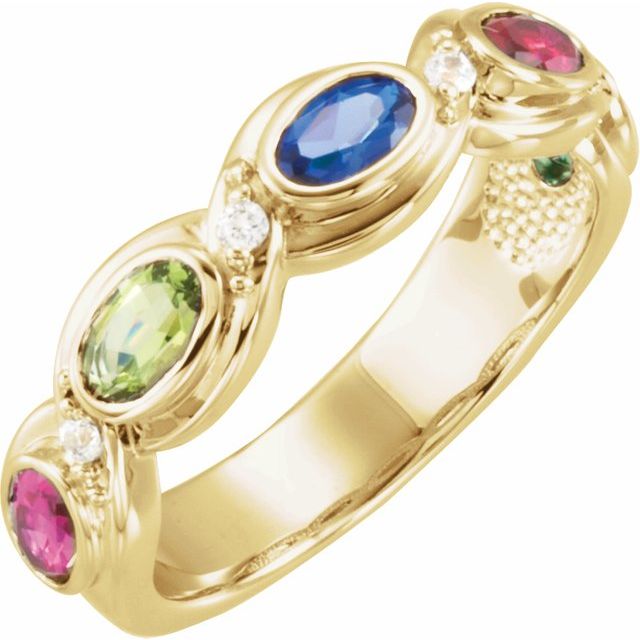 Oval Bezel Set Infinity-Style Diamond Accented Mother's Family Birthstone Ring- Sparkle & Jade-SparkleAndJade.com 