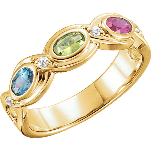 Personalized Oval Bezel Set Birthstone Infinity Style Accented Ring