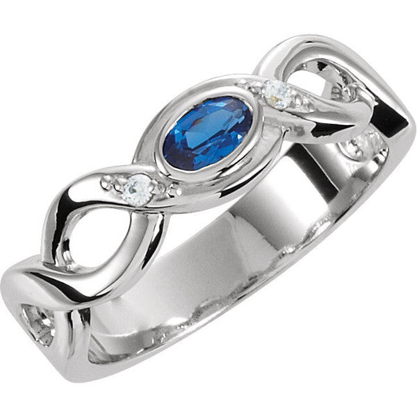 Oval Bezel Set Infinity-Style Diamond Accented Mother's Family Birthstone Ring- Sparkle & Jade-SparkleAndJade.com 71507