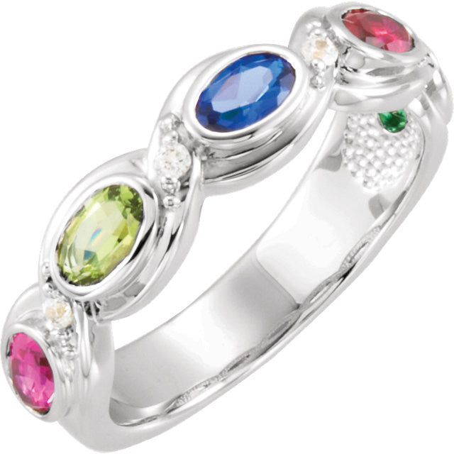 Oval Bezel Set Infinity-Style Diamond Accented Mother's Family Birthstone Ring- Sparkle & Jade-SparkleAndJade.com 71507