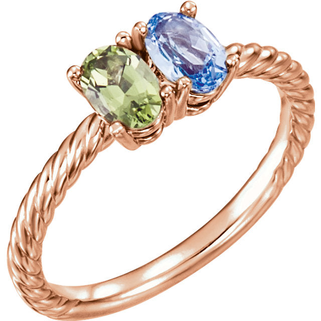 Oval Birthstone Family Birthstone Ring with Twisted Rope Band- Sparkle & Jade-SparkleAndJade.com 71833