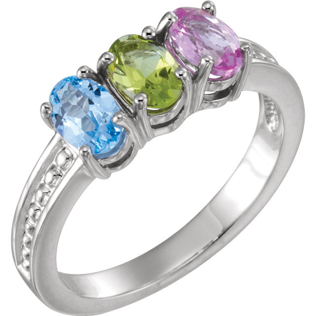 Oval Birthstone Mother's Family Ring with Beaded Band- Sparkle & Jade-SparkleAndJade.com 71476