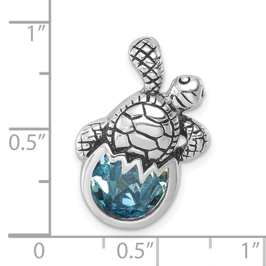 Sterling Silver Aqua Crystal Hatching Turtle Slide Pendant- Sparkle & Jade-SparkleAndJade.com 