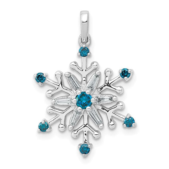 14k White Gold 1/4 CT Blue and White Diamond Snowflake Pendant- Sparkle & Jade-SparkleAndJade.com PM5161-BD-025-WA