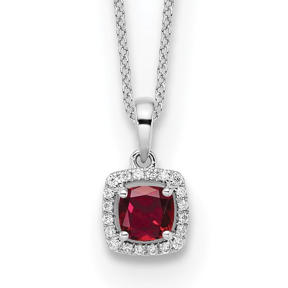 Cushion Cut Gemstone and Diamond Pendant Necklace - Emerald, Ruby or Sapphire- Sparkle & Jade-SparkleAndJade.com PM8582-CRU-010-WLG