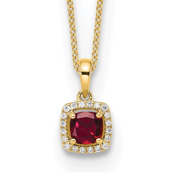 Cushion Cut Gemstone and Diamond Pendant Necklace - Emerald, Ruby or Sapphire- Sparkle & Jade-SparkleAndJade.com PM8582-CRU-010-YLG