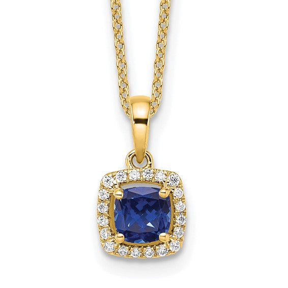 Cushion Cut Gemstone and Diamond Pendant Necklace - Emerald, Ruby or Sapphire- Sparkle & Jade-SparkleAndJade.com PM8582-CSA-010-YLG
