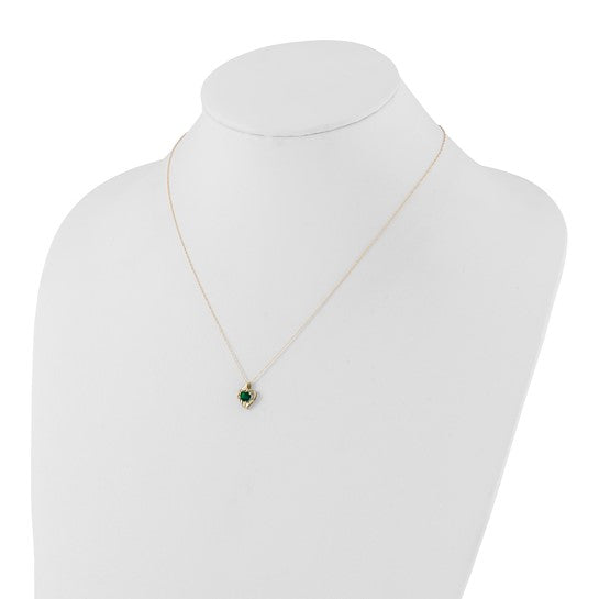 10k Yellow Gold Created Emerald and Diamond Heart Necklace- Sparkle & Jade-SparkleAndJade.com PXS2423/CREM-0YBS45