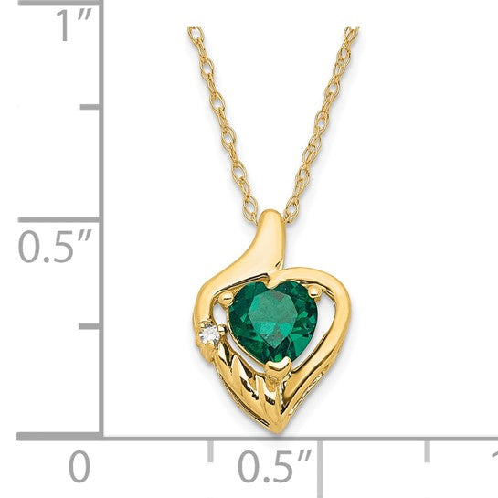 10k Yellow Gold Created Emerald and Diamond Heart Necklace- Sparkle & Jade-SparkleAndJade.com PXS2423/CREM-0YBS45