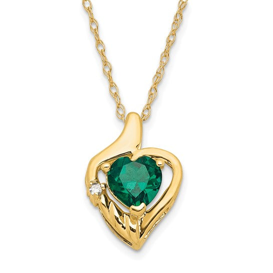 10k Yellow Gold Created Emerald and Diamond Heart Necklace- Sparkle & Jade-SparkleAndJade.com PXS2423/CREM-0YBS45