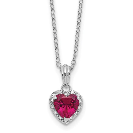 Sterling Silver Ruby Heart and Diamond Necklace- Sparkle & Jade-SparkleAndJade.com 
