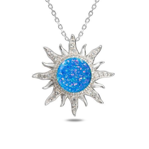 Sterling Silver Pavé Opal Sun Pendant Necklace by Alamea- Sparkle & Jade-SparkleAndJade.com 871-31-31