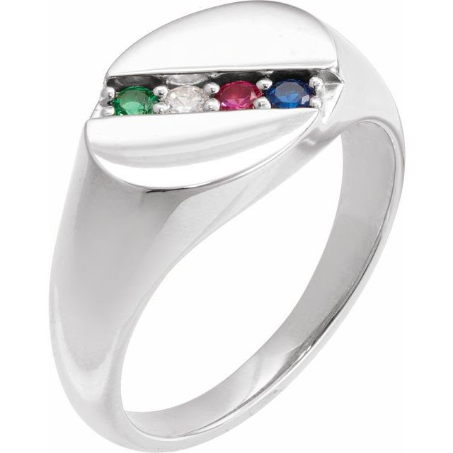 Personalized Round Stone Father's Family Signet Ring- Sparkle & Jade-SparkleAndJade.com 9908