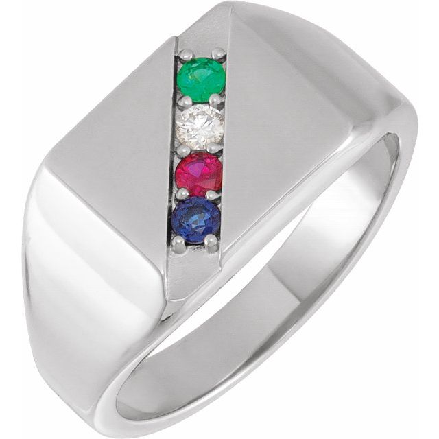 Personalized Round Stone Father's Family Square Signet Ring- Sparkle & Jade-SparkleAndJade.com 9905