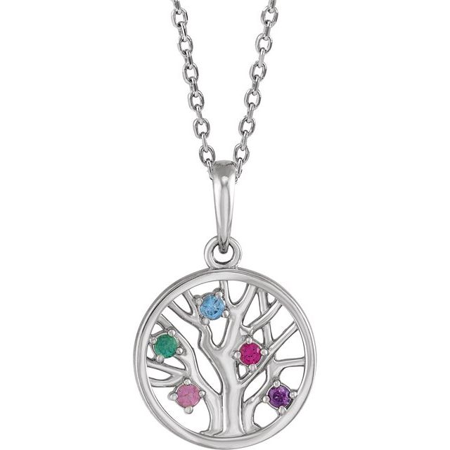 Petite Family Tree Circle Birthstone Pendant or Necklace- Sparkle & Jade-SparkleAndJade.com 