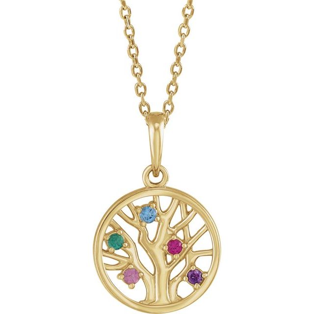 Petite Family Tree Circle Birthstone Pendant or Necklace 14K Rose Gold / 1 Stone / Pendant + Chain