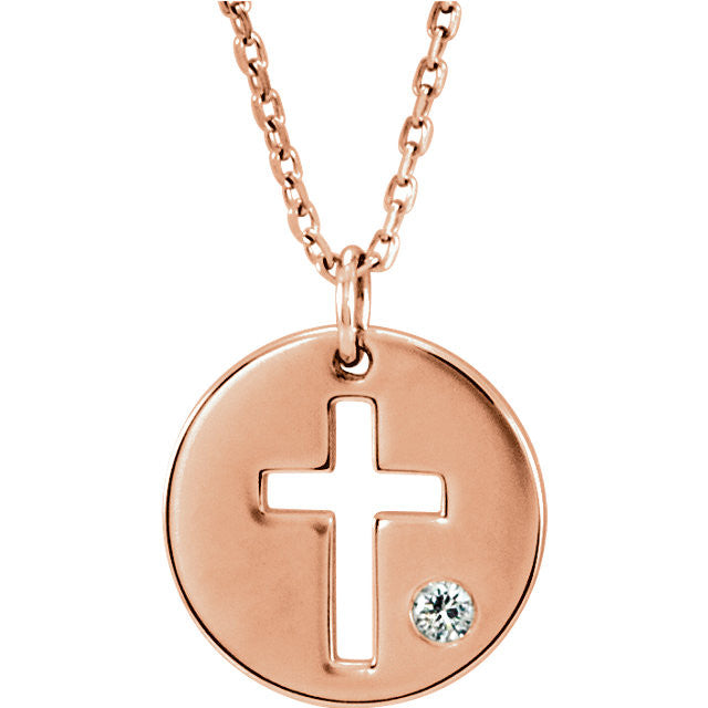Pierced Cross .03 CTW Diamond Disc Pendant or Necklace- Sparkle & Jade-SparkleAndJade.com R45391:602:P