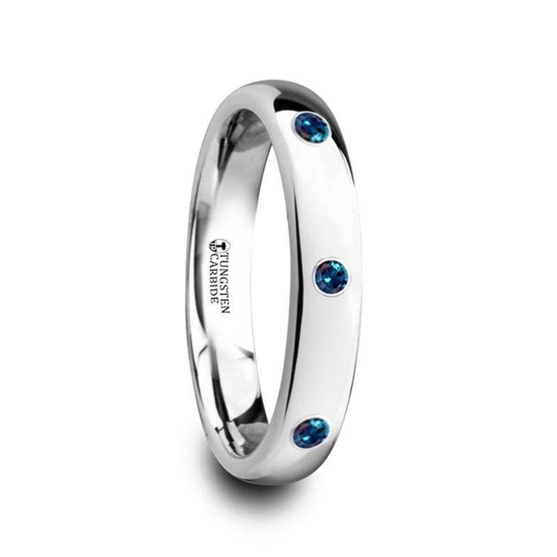 Polished Domed Tungsten Carbide Ring with Alexandrite Setting - 4mm - ALEX- Sparkle & Jade-SparkleAndJade.com 