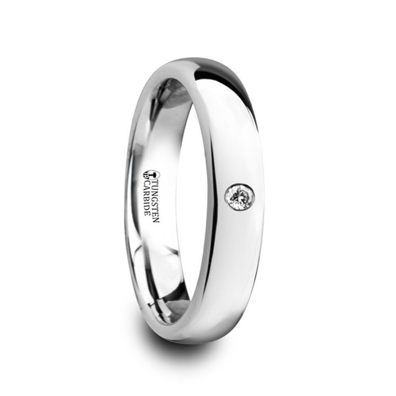 Polished & Domed Tungsten Carbide Wedding Ring w/ White Diamond 4mm-6mm - GALE- Sparkle & Jade-SparkleAndJade.com W4279-DPWD